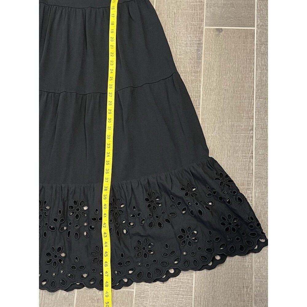 J. Crew Women’s Tiered knit dress eyelet trim Small Black Embroidery Stretch - Picture 8 of 12